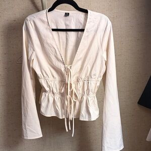 Elegant Cream V-Neck Women's Top